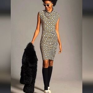 Anthropologie Maya Ruched Printed edition Cowl-Neck Dress Mini Midi Dress Large